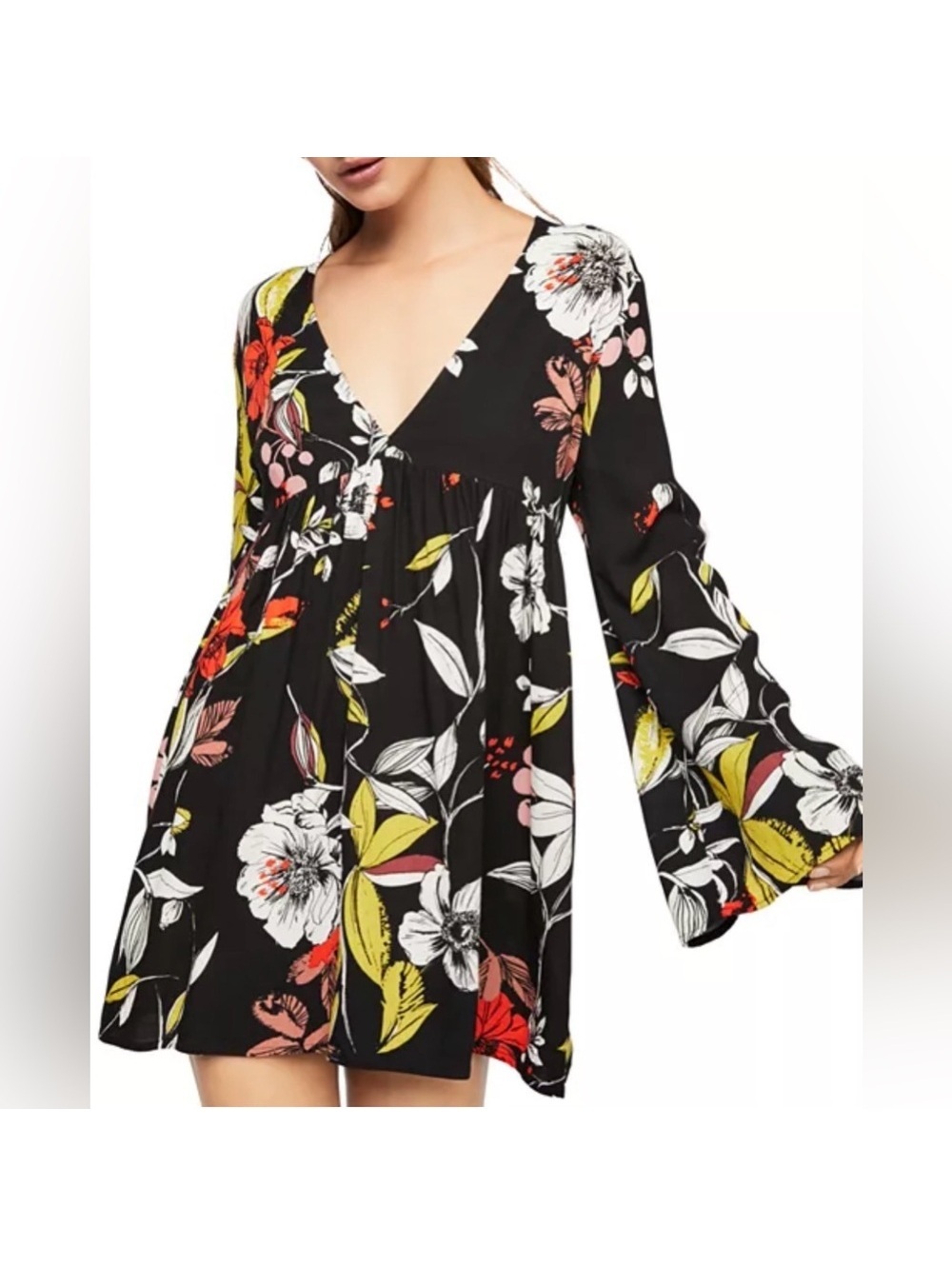 Free People Bella Floral Bell Sleeve Tunic Mini Dress women’s size small